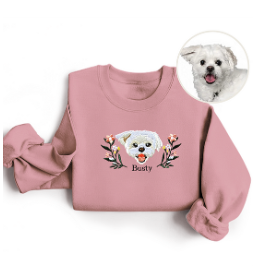 Custom Embroidered Sweatshirt With Pet Portrait Flower