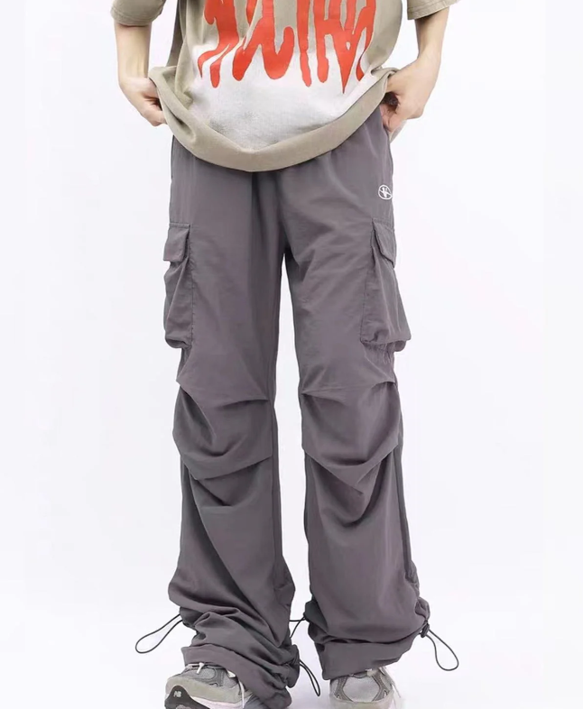 Embroidered Wrinkle Cargo Pants