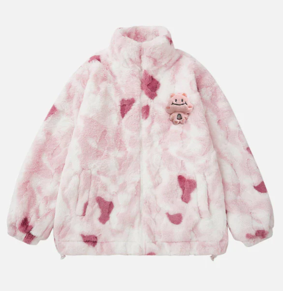 Woolen Coat Gradient Tie Dye Fleece Jacket