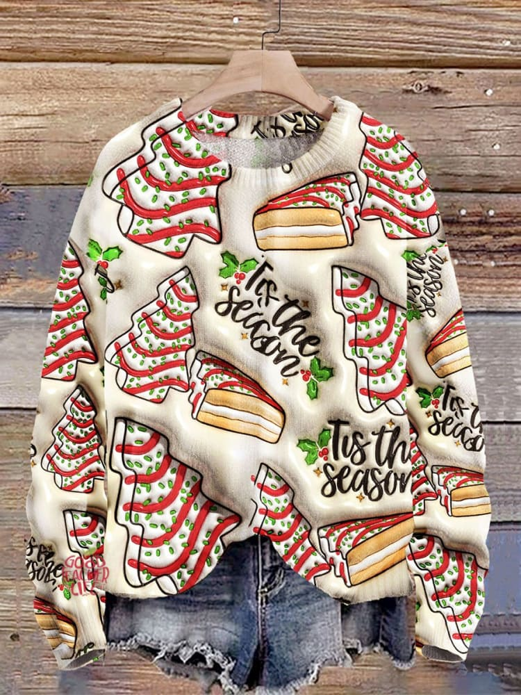 Christmas Tree Cakes Print Knit Pullover Sweater  Costumes