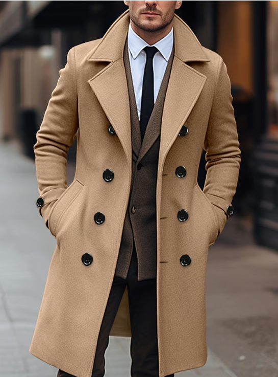 Men's Double Breasted Slim Fit Casual Woolen Peacoat