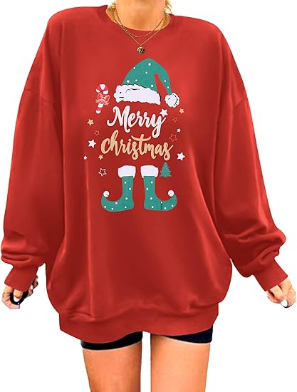 Women's Christmas Sweatshirt Crew Neck Christmas Tree Long Sleeve Shirt